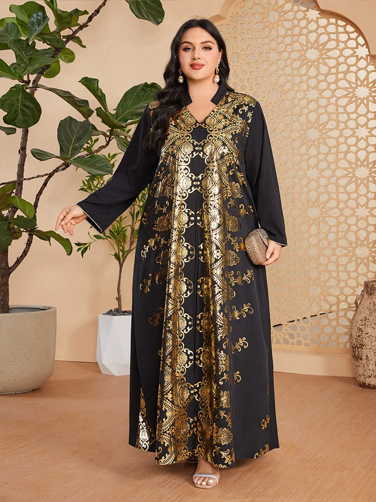 

Vintage Golden Print Abayas for Women Plus Size Maxi Dress Dubai Abaya Turkey Kaftan Eid Djellaba Marocain Caftan Islamic Robe