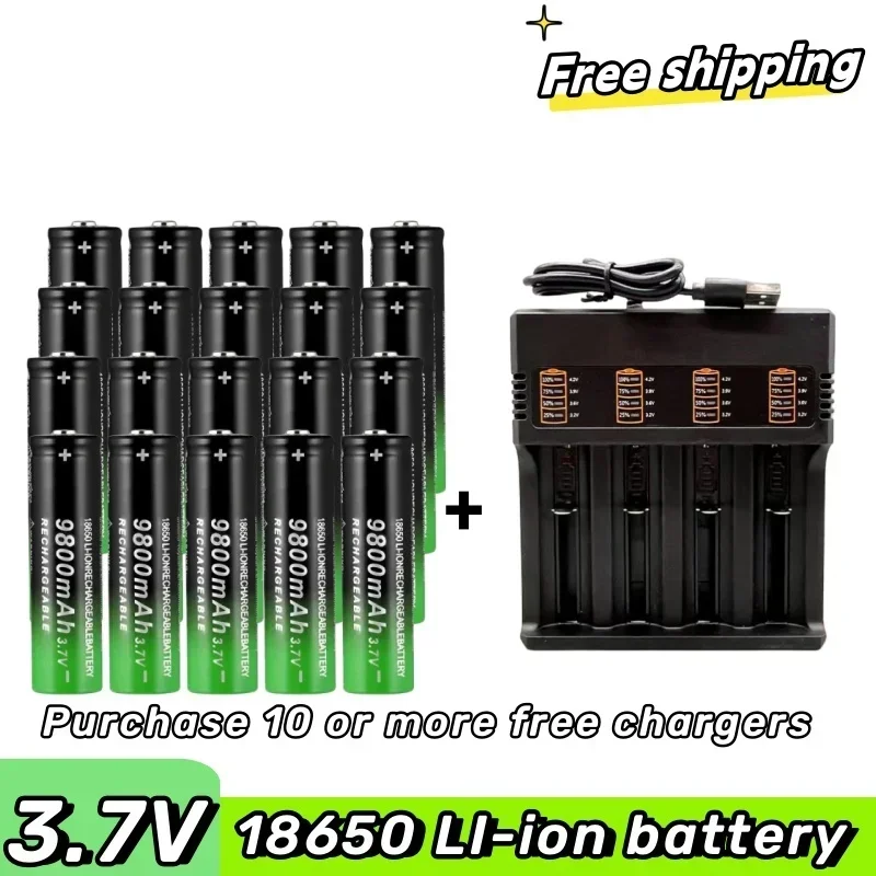 100% New 18650 battery 3.7V 9800mAh rechargeable li-Ion battery with charger for Led flashlight batery litio battery+1 Charger
100% New 18650 battery 3.7V 9800mAh rechargeable li-Ion battery with charger for Led flashlight batery litio battery+1 Charger