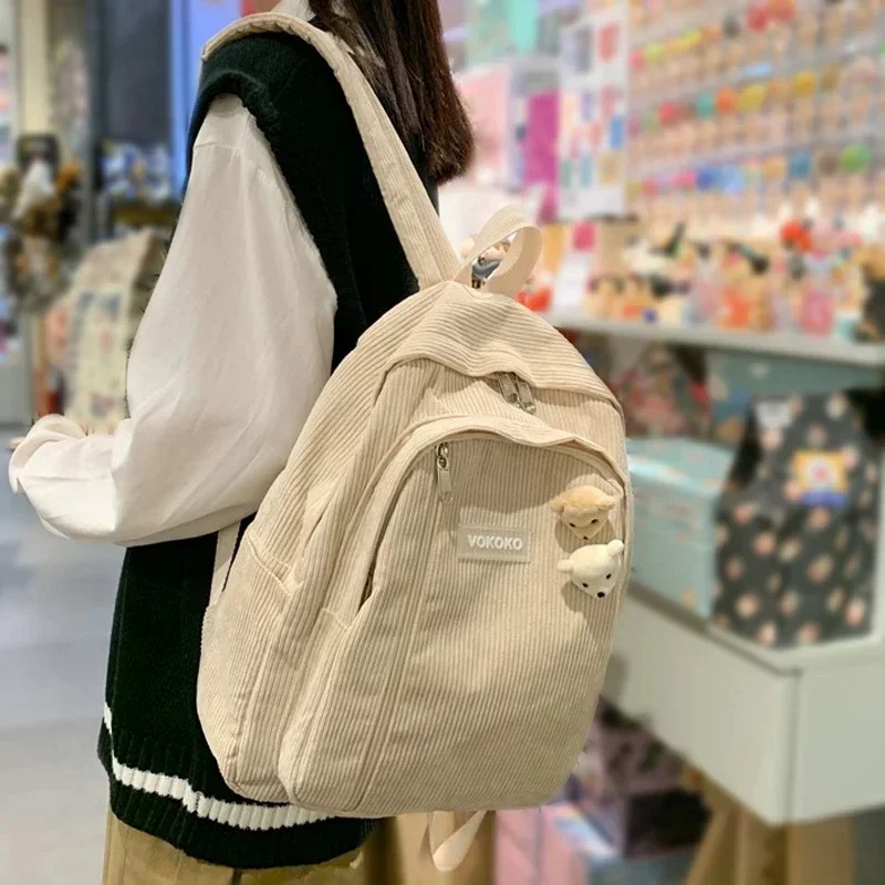 

Woman Backpack Schoolbag For Teenage Girls Boys Luxury Harajuku Female Fashion Bag Student Lady Book Pack Stripe Cute Corduroy