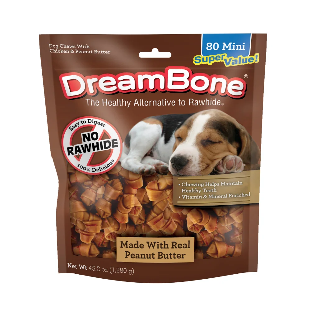 

DreamBone Peanut Butter Flavored Rawhide-Free Dog Chews, Mini, 45.2 Oz. (80 Count)