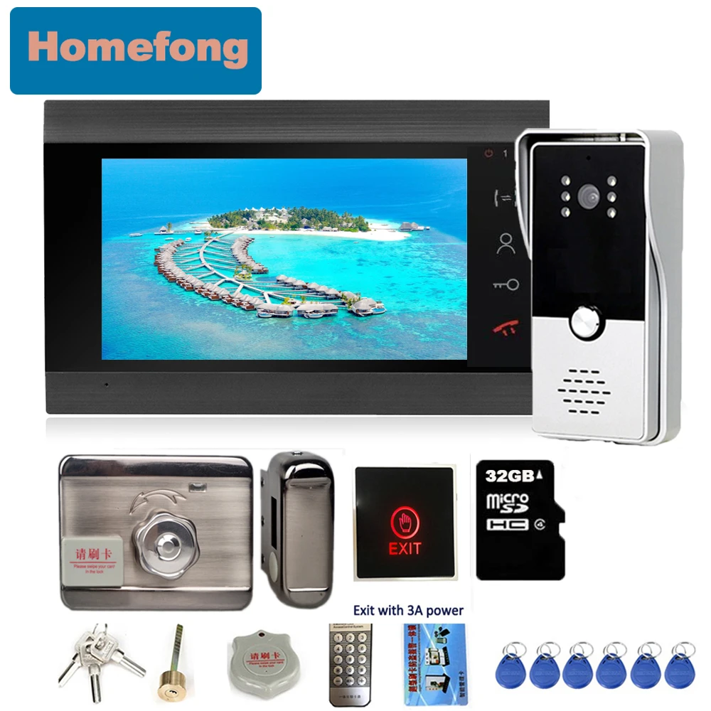 

Homefong 7 Inch Home Intercom Video Door Phone System Electronic Lock Unlock Talk Record Motion Detection Door Access Control