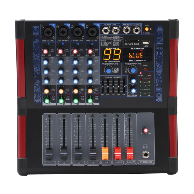 4 channel power audio recording mixer 99 dsp effect mixing console for Stage performance
4 channel power audio recording mixer 99 dsp effect mixing console for Stage performance