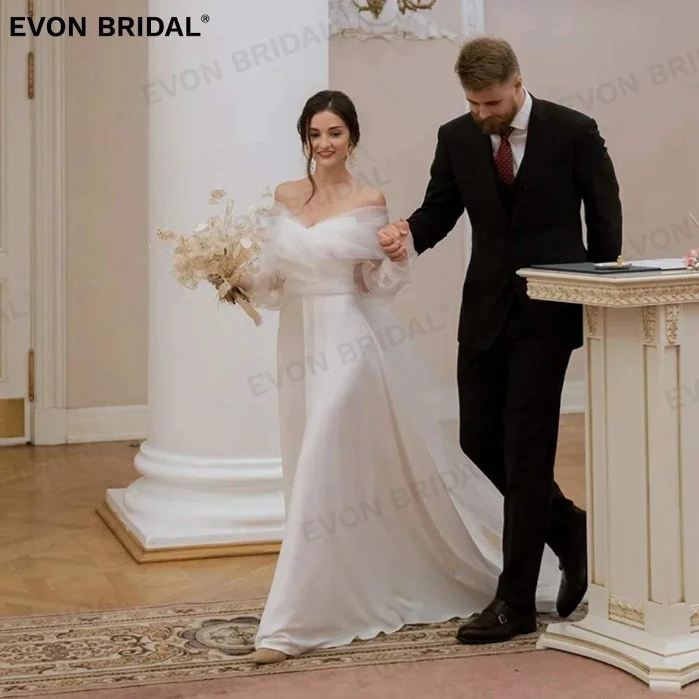 EVON Off The Shoulder Long Sleeves A-Line Wedding Dresses For Women 2024 Satin Backless Simple Bridal Gown Vestido De Novia
EVON Off The Shoulder Long Sleeves A-Line Wedding Dresses For Women 2024 Satin Backless Simple Bridal Gown Vestido De Novia