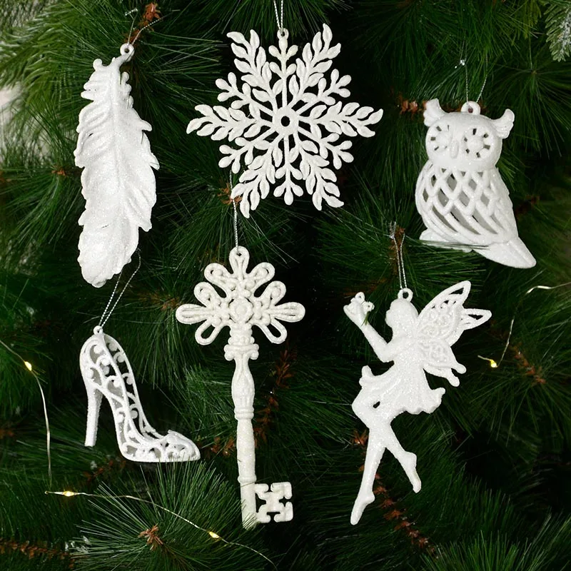 

Christmas Tree Hanging Ornaments White Snowflake Angel Deer Pendants Merry Christmas New Year Party Decoration Kids Toys Navidad