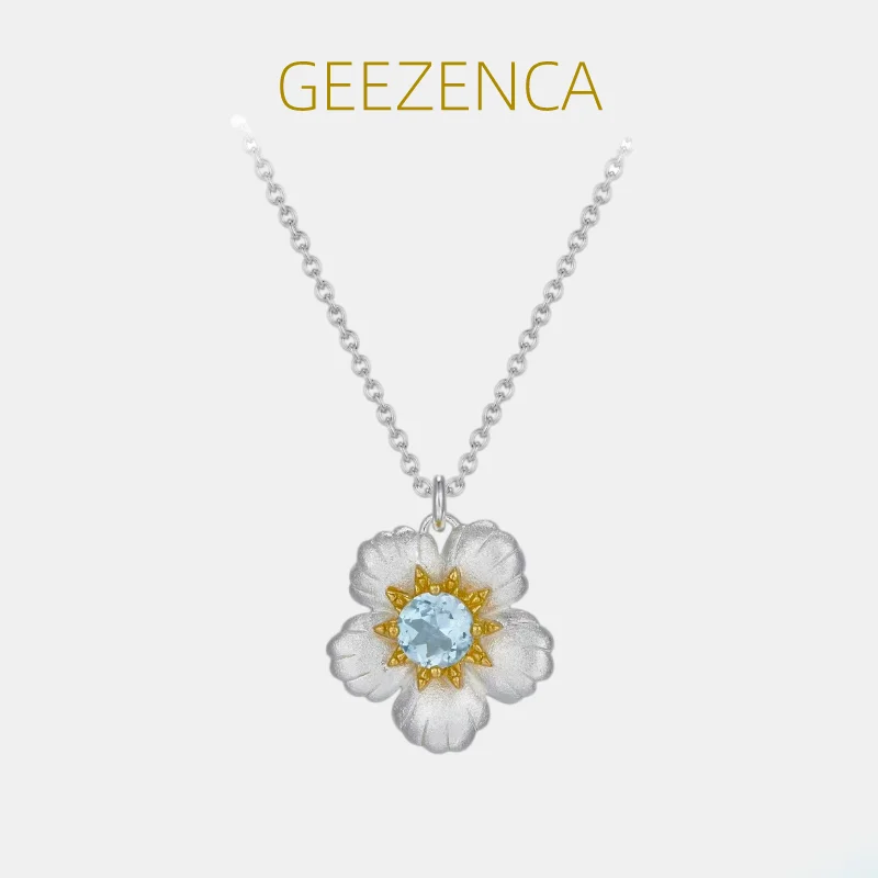 

Женское Ожерелье-чокер GEEZENCA, двухцветное ожерелье из серебра 925 пробы с голубым топазом и кулоном в виде цветка с покрытием из натурального камня, новинка 2023