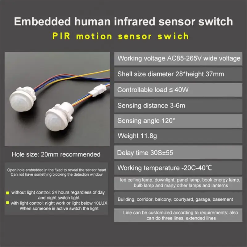 Human Body Sensor Adjustable LED Night Light Sensor Switch PIR Infrared Human Body Induction Motion Sensor Detector Switch 2023
Human Body Sensor Adjustable LED Night Light Sensor Switch PIR Infrared Human Body Induction Motion Sensor Detector Switch 2023