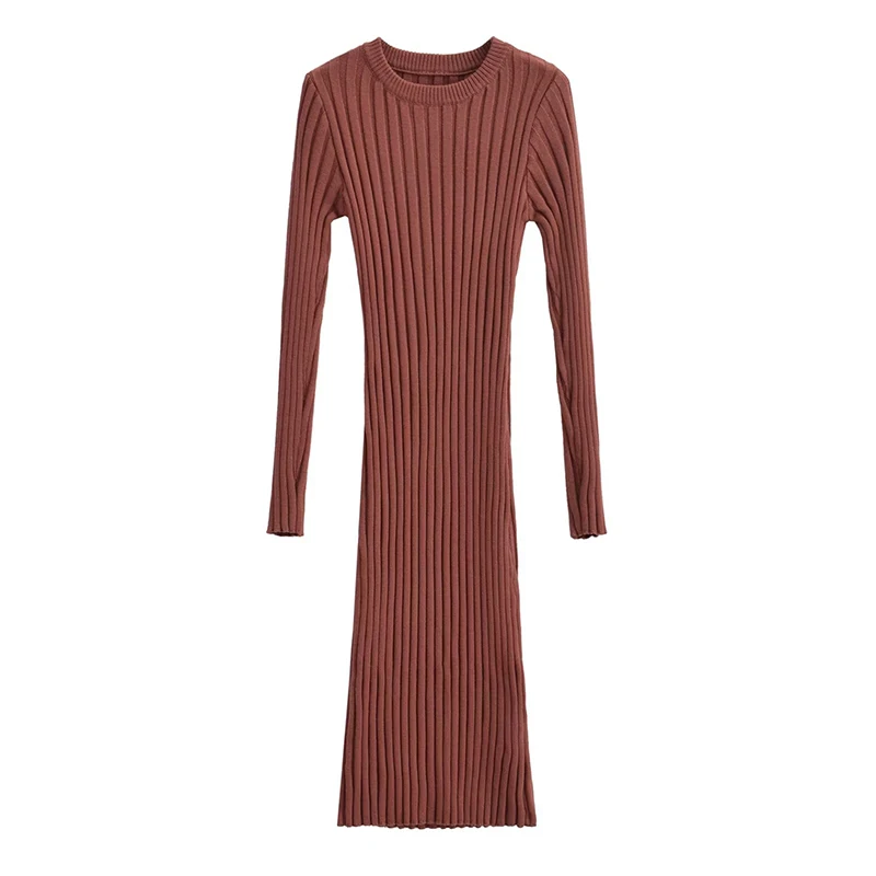 

YENKYE Sexy Women Long Sleeve O Neck Pit Stripe Knit Dress Autumn Winter Ladies Bodycon Dresses