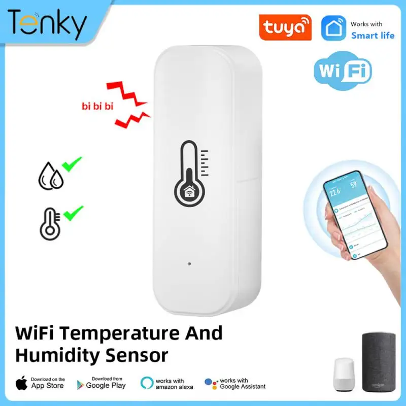 Датчик температуры и влажности Tuya Wi-Fi, комнатный датчик влажности с питанием от аккумулятора, работает с приложением для мониторинга голоса Alexa Google Home 
Датчик температуры и влажности Tuya Wi-Fi, комнатный датчик влажности с питанием от аккумулятора, работает с приложением для мониторинга голоса Alexa Google Home
