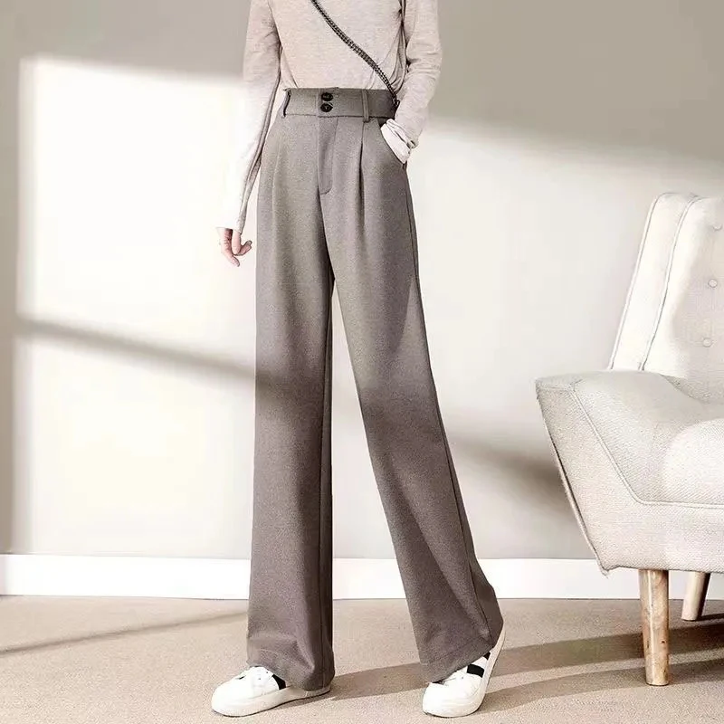 

Gidyq Women Korean Wide Leg Pants Fashion Designed Button Loose High Waist Straight Pants Elegant Female Streetwear Casual Pants