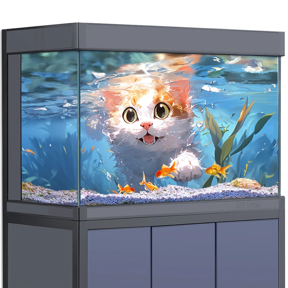 

Aquarium Background Sticker - Anime Cat Underwater HD 3D Poster Decoration - for 5-60 Gallon Fish Tanks Reptile Habitat