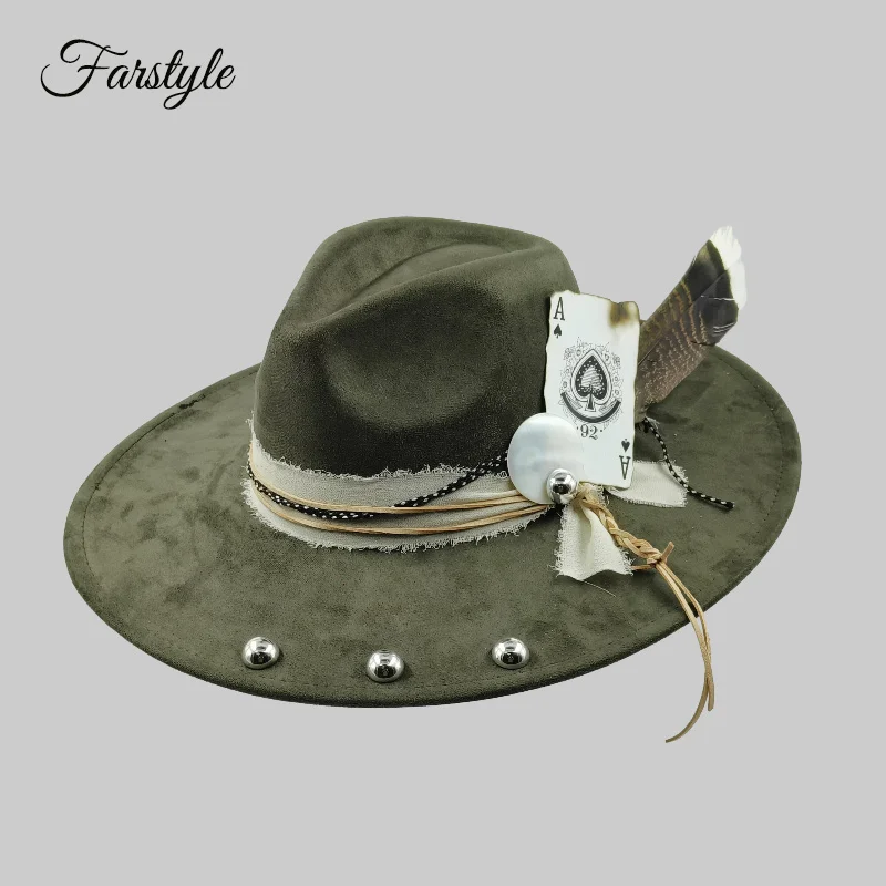 

Wide Brim fedora hats Felt Suede hat Men women Feather accessory Fedoras DIY flat brim hat Jazz hat Gentlemen Top hats 2024