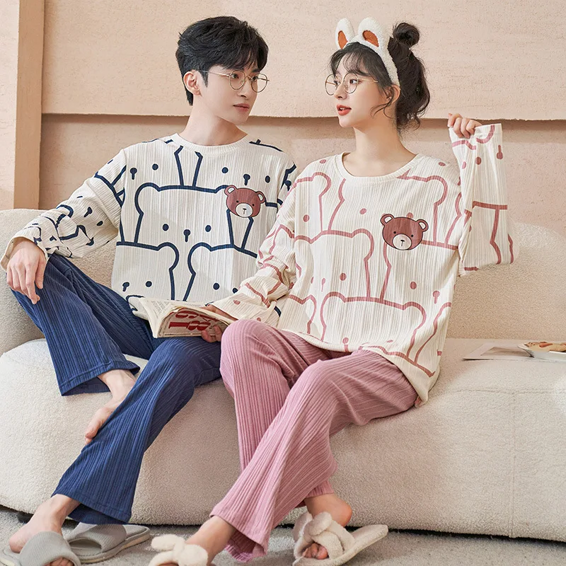 

Autumn Spring Couple Pyjamas Cotton Pj Pajamas Set Women Cartoon Sleepwear Pajama Sets Pijamas Girl Pyjamas Men Home Clothing