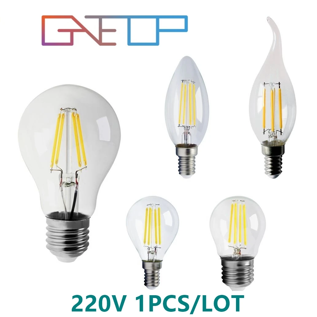 

E14 LED Candle Bulb C35 4W 6W 8W Natural White, E27 LED Filament Light Bulb ST64 A60 220V 4000K LED Edison Lamp