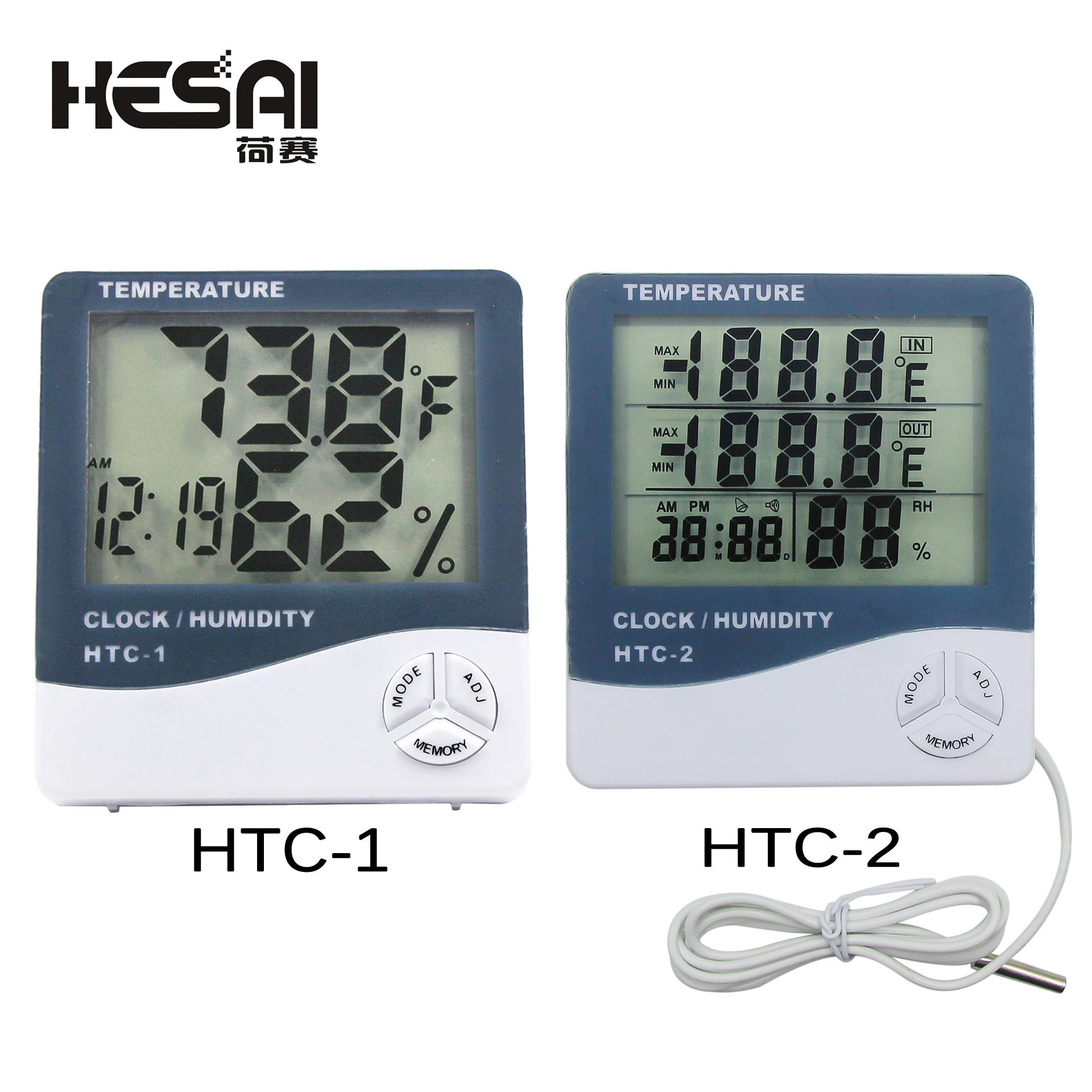 

LCD Electronic Digital Temperature Humidity Meter Thermometer Hygrometer Indoor Outdoor Weather Station Clock HTC-1 HTC-2