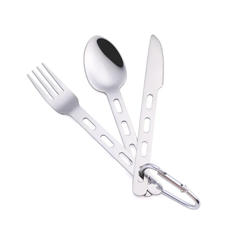 

430 Stainless Steel Camping Tableware Set, Outdoor Hollowed Out Polished Tableware, Picnic Knives, Forks, Spoons, 3-piece Set