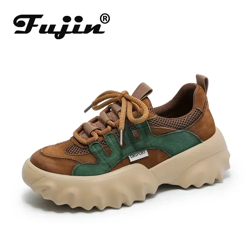 

Fujin 5cm Summer Chunky Sneaker Mary Jane Women Boots Retro Shoes Cow Suede Genuine Leather Pils Mules Luxury Platform Wedge