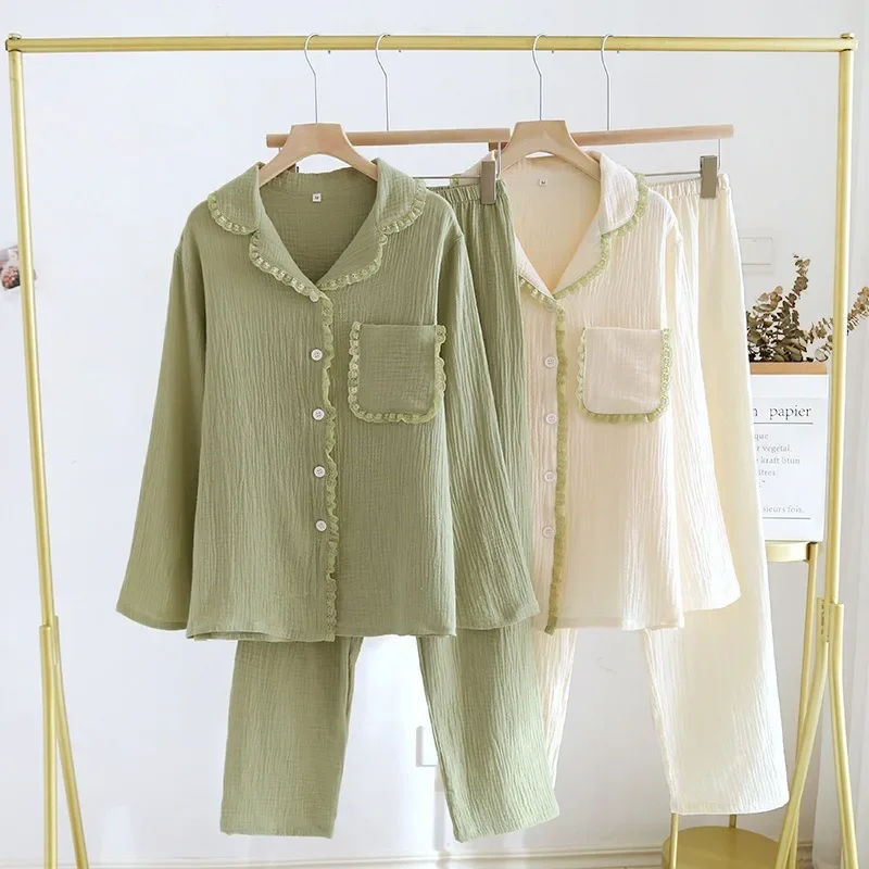Spring /Autumn Pijamas Lace Turn-down Collar Korean Nightwear for Girls Elegance Sleepwear Soft Cotton Solid Cardigan Pajamas
Spring /Autumn Pijamas Lace Turn-down Collar Korean Nightwear for Girls Elegance Sleepwear Soft Cotton Solid Cardigan Pajamas