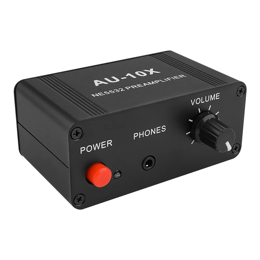 

AU-10X NE5532 предусилитель аудиосигнала, предусилитель для наушников, 20 дБ, RCA, 3,5 мм, регулятор громкости, 12 В постоянного тока