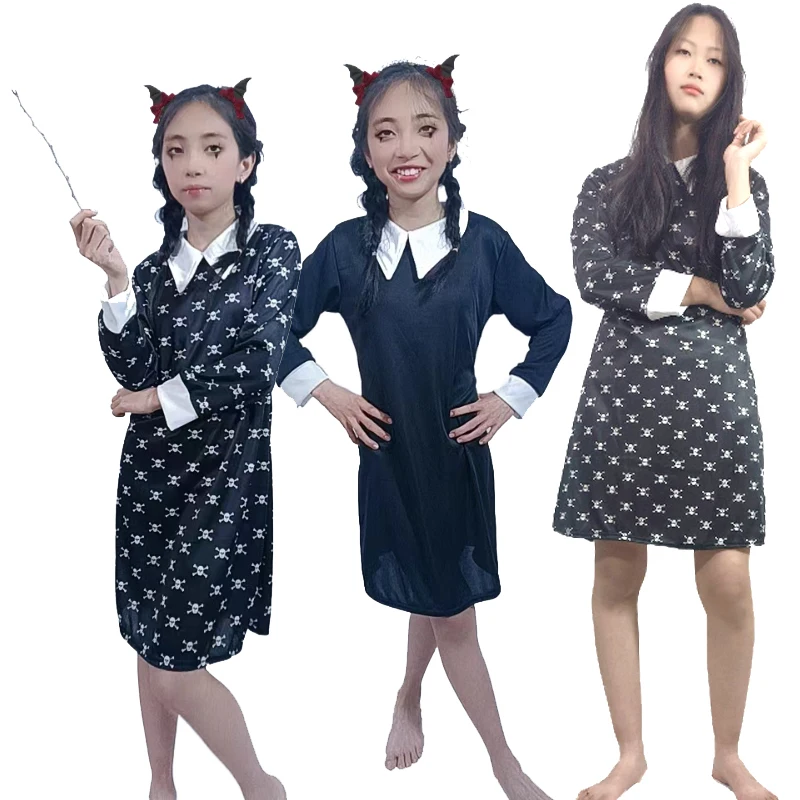 Carnival Wednesday Addams Family Cosplay Party Dress Costumes Halloween Skull Head White lapel Black Dress for Adults Or Kids
Carnival Wednesday Addams Family Cosplay Party Dress Costumes Halloween Skull Head White lapel Black Dress for Adults Or Kids