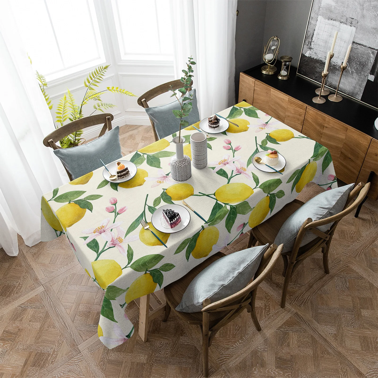 

Летняя прямоугольная скатерть в виде лимона, фруктов, цветов, искусственный декор, водонепроницаемый обеденный стол, круглые скатерти, украшение для кухни и дома