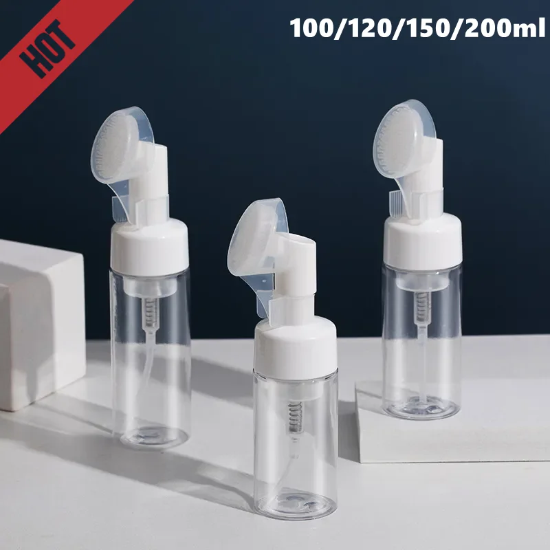 

Empty Foaming Bottle Facial Cleanser Foam Bottles Cleaning Silicone Brush Head Mousse Cosmetic Container Soap Shampoo Dispenser