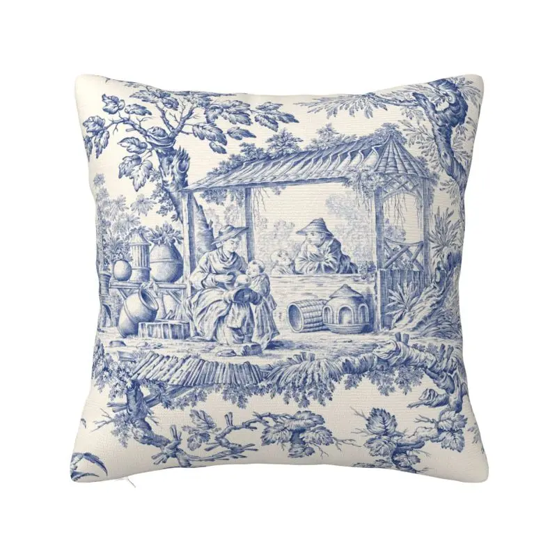 

Винтажная классическая французская ткань De Jouy, темно-синяя Подушка с рисунком, диван, квадратная наволочка