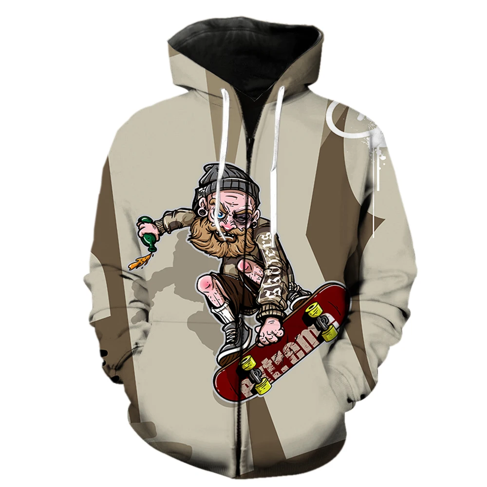 

Cartoon Hip Hop Skateboard Men's Zipper Hoodie Spring Teens 3D Printed Tops Cool Unisex With Hood Jackets Oversized Fashion