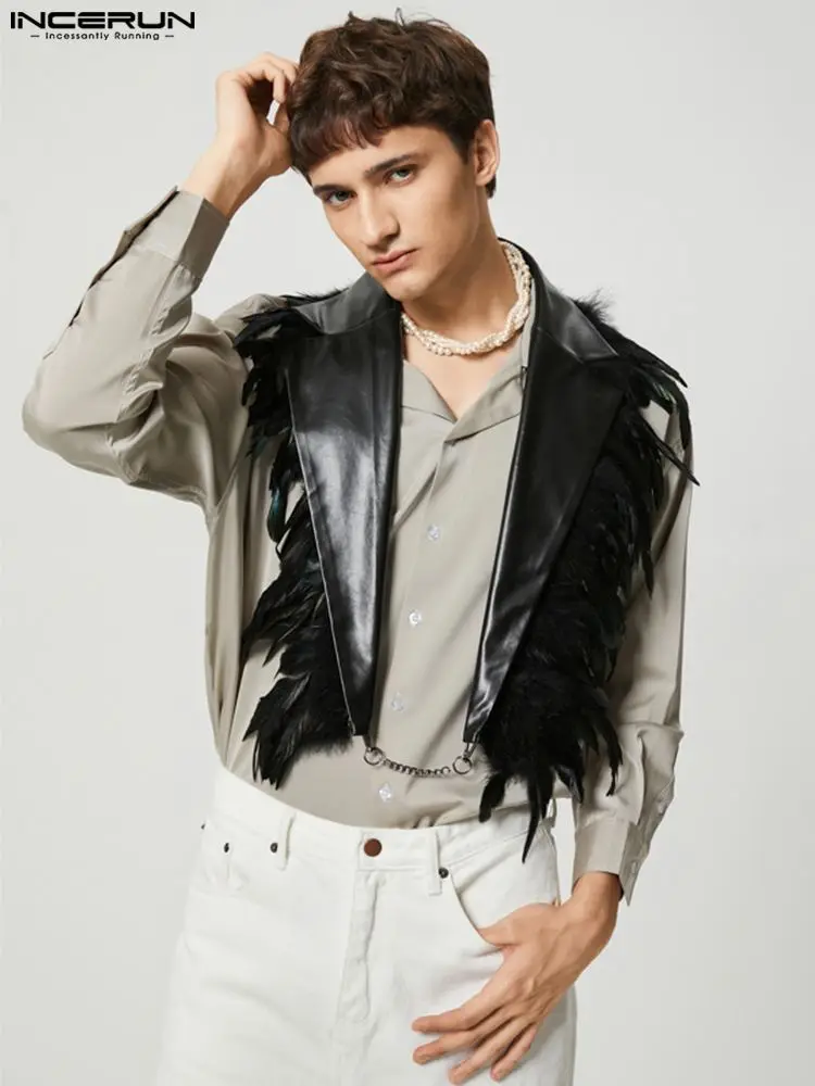 INCERUN 2023 Men Vests Feather PU Leather Patchwork Backless Irregular Waistcoats Men Streetwear Lapel Sleeveless Fashion Vests
INCERUN 2023 Men Vests Feather PU Leather Patchwork Backless Irregular Waistcoats Men Streetwear Lapel Sleeveless Fashion Vests