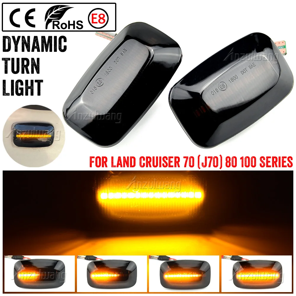 

2Pcs Dynamic LED Side Marker fender Lights 12V Flowing Turn Signal Light Side Repeater For Toyota Landcruiser 70 80 100 Series