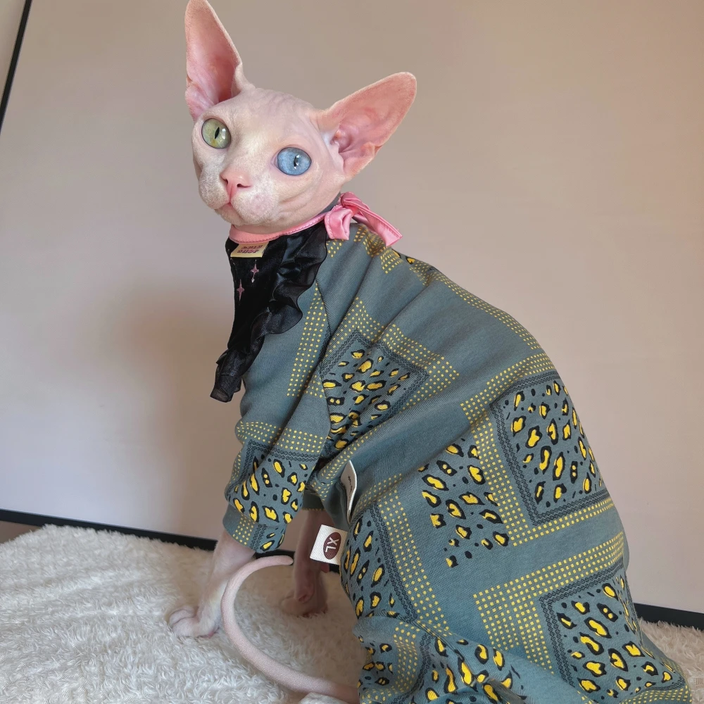 

Хлопковый комбинезон для кошек Sphynx, винтажное Женское пальто для Devon Rex, Одежда для кошек, мягкая мультяшная домашняя одежда для щенков