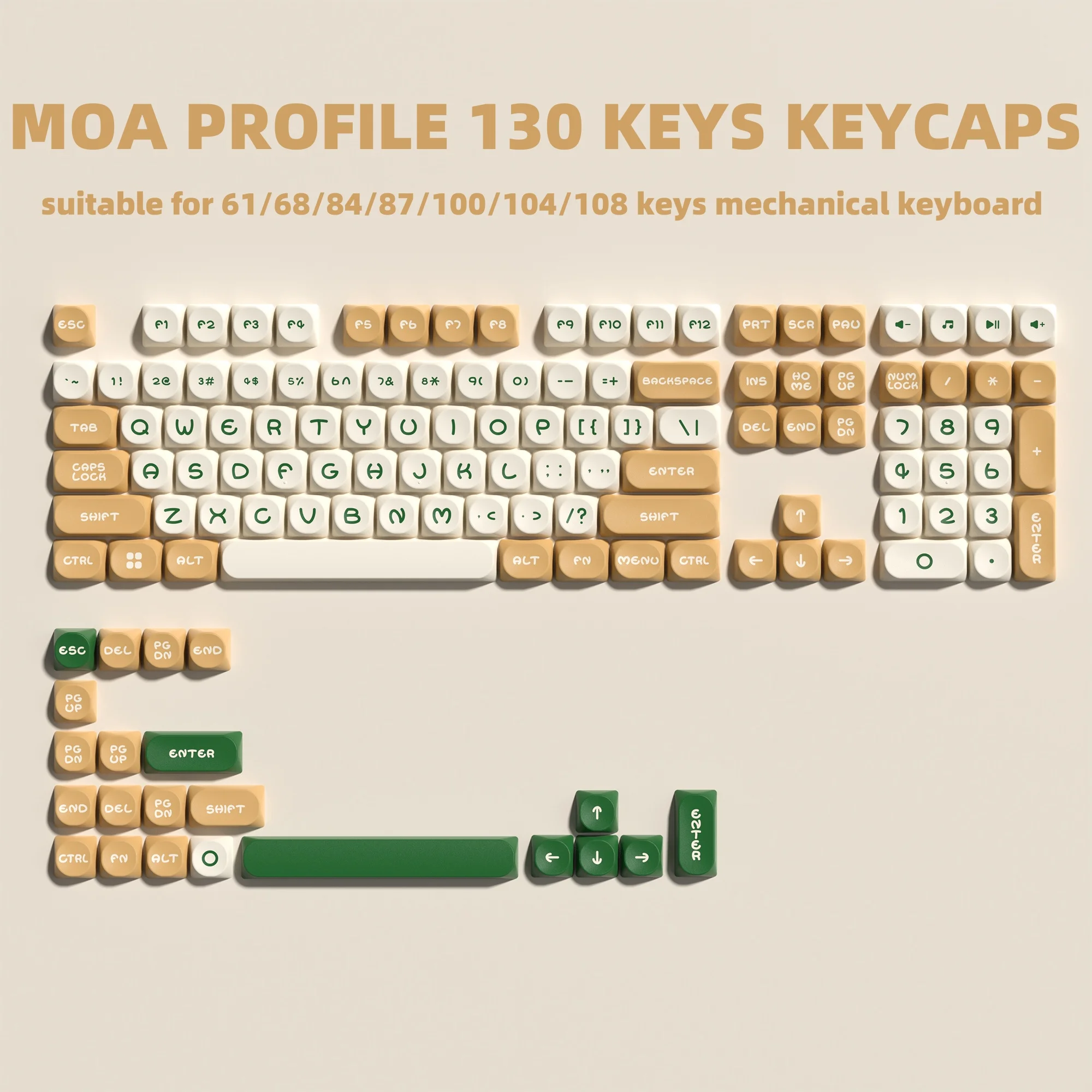 

MOA Profile Double Shot PBT Keycaps 130 Keys Custom Wishful Mood Minimalist Style Keycaps for Cherry MX Switches Gamer Keyboards