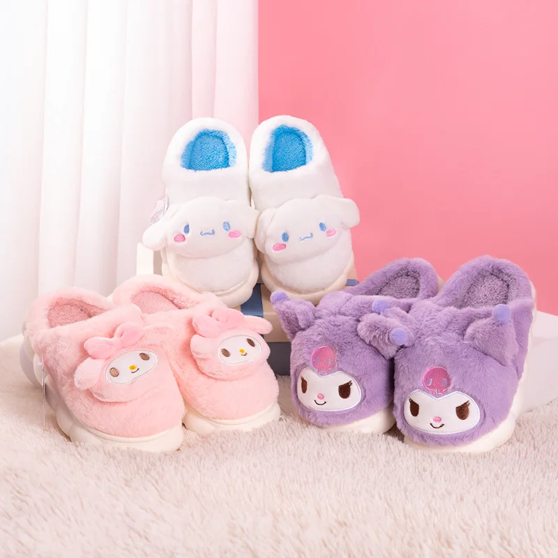 

New Original Kawaii Sanrio Kuromi My Melody Cinnamoroll Plush Doll Home Winter Slippers Cartoon Anime Anti-skid Warm Shoes Gift