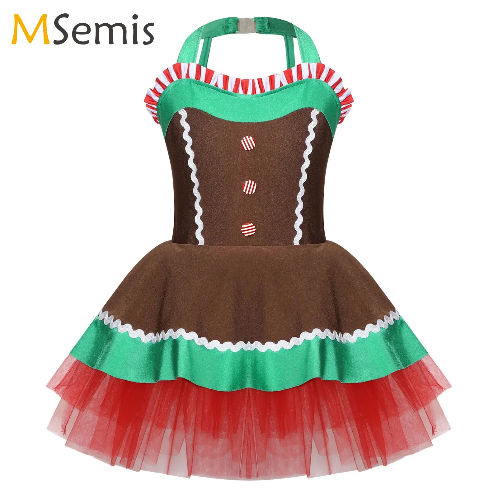 

Kid Girl Gingerbread Man Cosplay Costumes Ballet Dance Tutu Dress Bodysuit Christmas Ginger Bread Xmas Party Santa Tulle Dresses