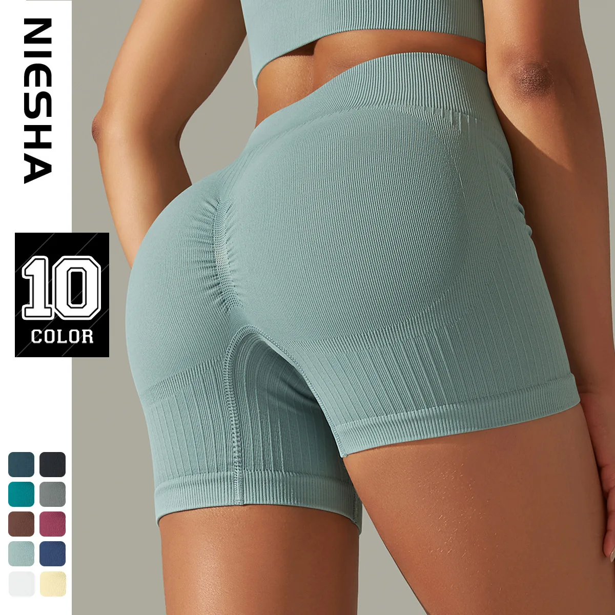 

Lady Ribbed High Waist Short Athletic Breathable Scrunch Butt Push Up Shorts Leggings Running Sports Yoga Seamless Clothing