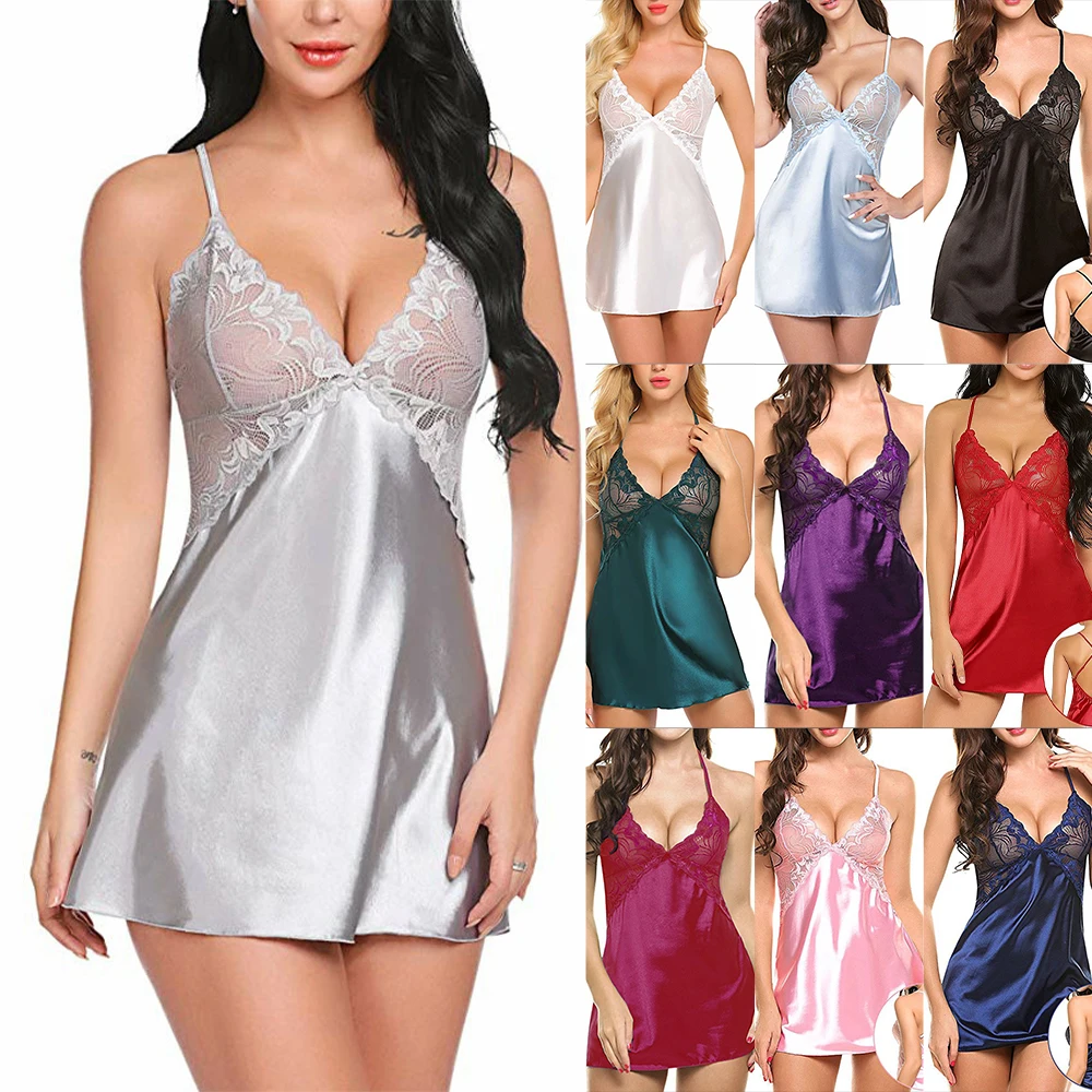 

Women Sexy Lace Satin Silk Lingerie Nightie Lace Ladies Babydoll Nightdress Sleepwear Robes Nightgown