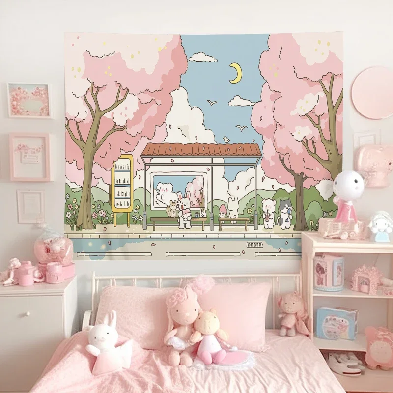 

Cure Cute Cartoon Illustration Background Cloth Room Bedhead Wall Hanging Tapestry Bedside Rental House Dormitory Decoration