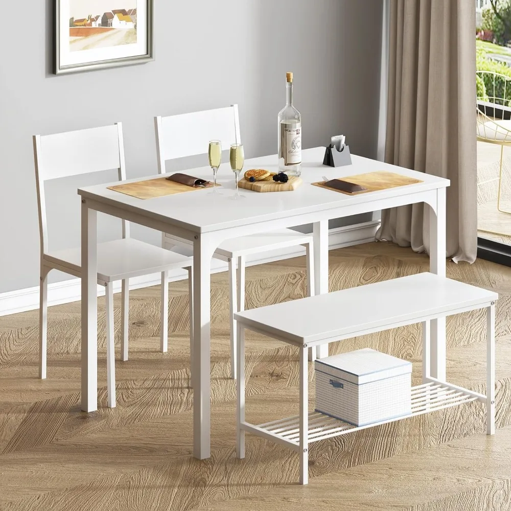 4 Person Dining Table Set,43.3 inch Kitchen Table Set for 4,2 Chairs with Backrest,2-Person Bench with Storage, White Rack
4 Person Dining Table Set,43.3 inch Kitchen Table Set for 4,2 Chairs with Backrest,2-Person Bench with Storage, White Rack