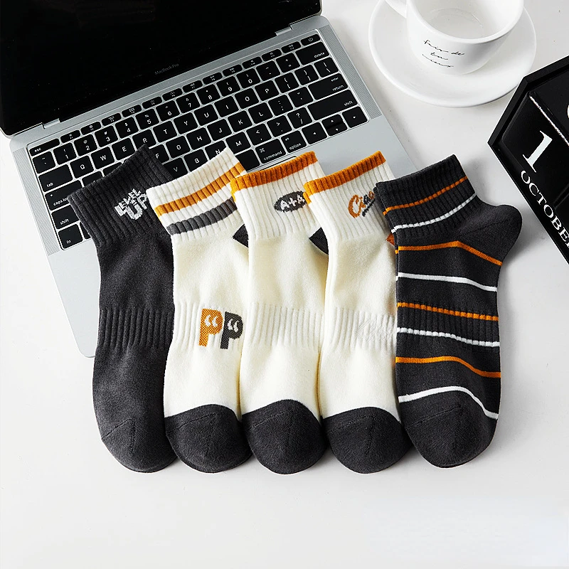 

5 Pairs Mens Casual Low Tube Socks Summer Cotton Sports Sweat Absorbing Breathable Comfortable Thin Basketball socks