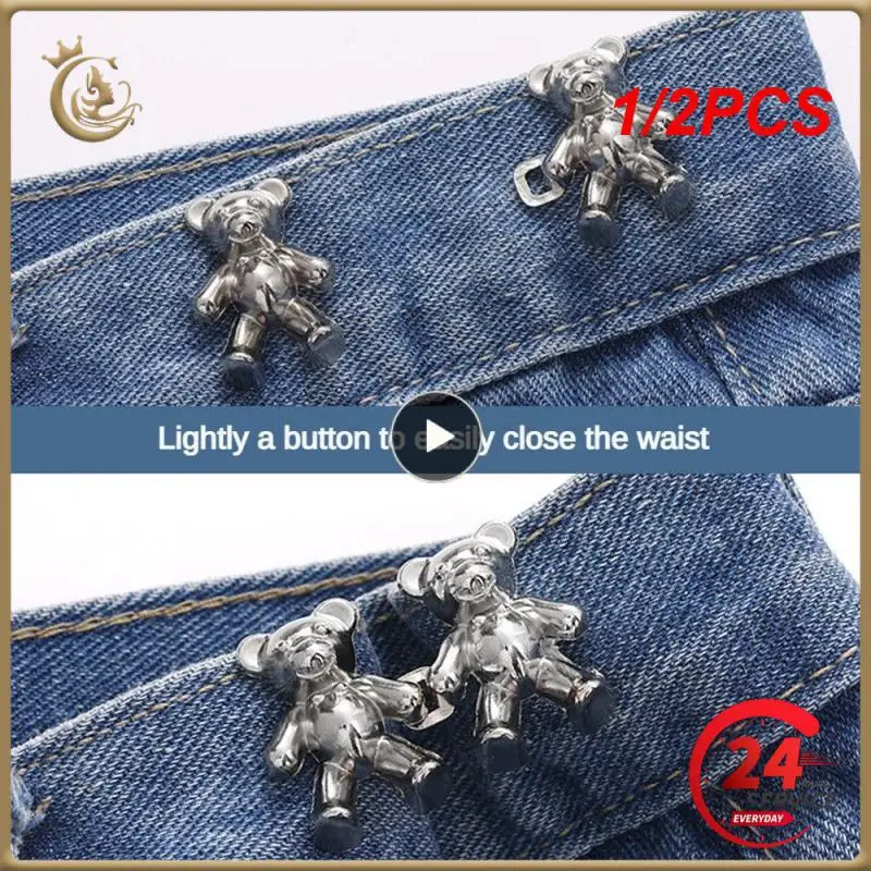 

1/2PCS Bear Detachable Metal Buttons Snap Fastener Pants Pin Retractable Button Sewing-Free Buckles Jeans Perfect Fit Reduce