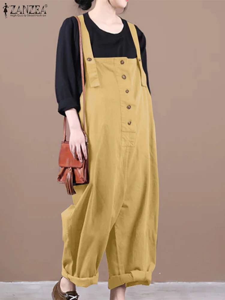 

2024 Summer Holiday Button Romper ZANZEA Women Sleeveless Jumpsuit Fashion Solid Harem Camisole Pant Casual Loose Pocket Overall