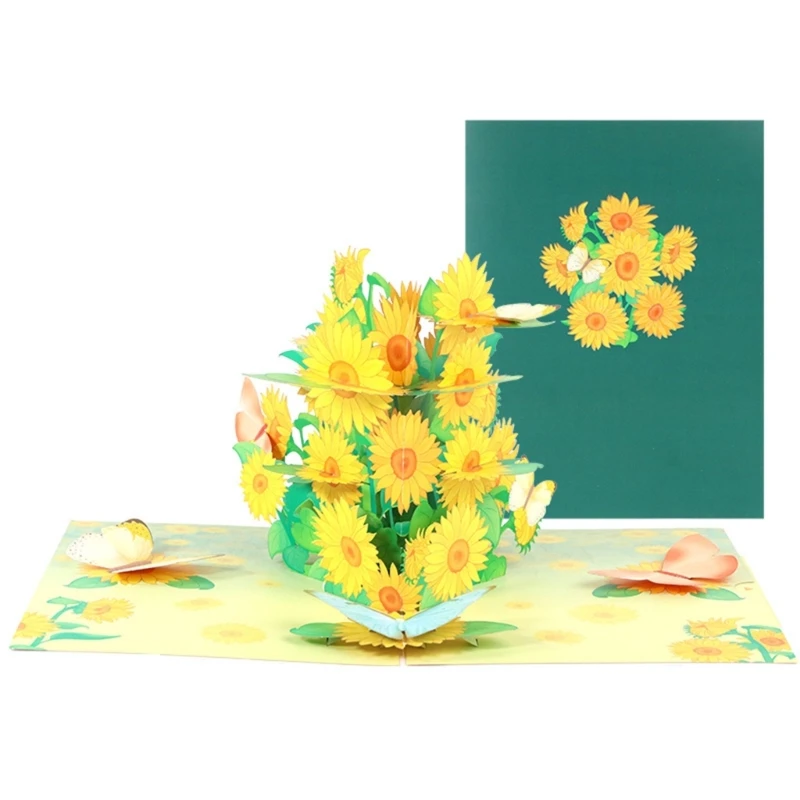 

6XDE 3D Mother Day Card Pop-Up Sunflower Greeting Cards for Mom Wife Birthday Graduation Wedding Anniversary Get Well