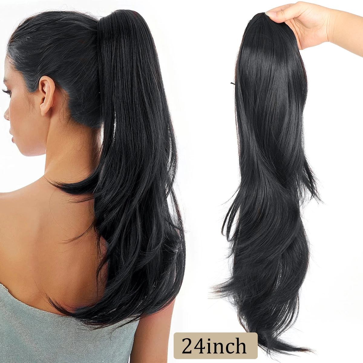 

Dark Brown Ponytail Extension Straight Drawstring Pony Tails Hair Extensions Long 22-26inch Synthetic Fake Ponytails Natural