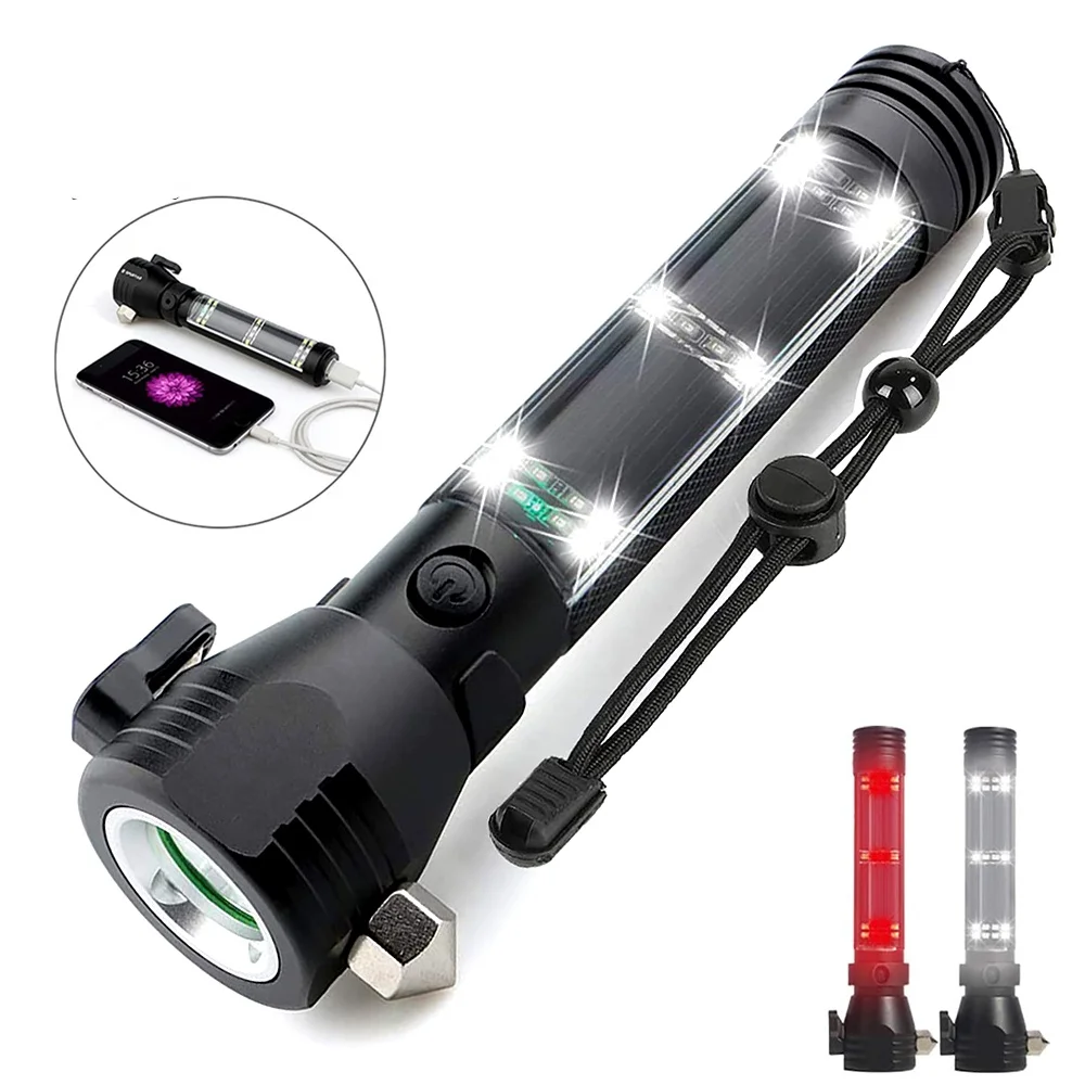 Multi-Functional Solar Tactical Flashlight USB Rechargeable Emergency Light Tool Safety Hammer for Outdoor Camping Hiking
Multi-Functional Solar Tactical Flashlight USB Rechargeable Emergency Light Tool Safety Hammer for Outdoor Camping Hiking