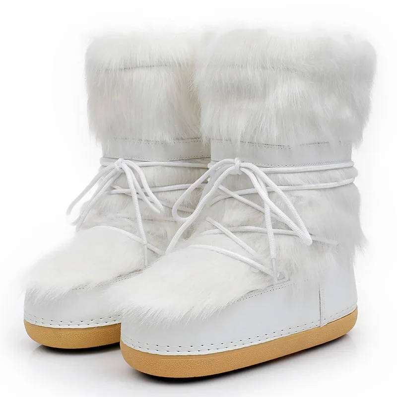 

Winter Fuzzy Boots Women Furry Shoes Fluffy Fur Snow Boots Plush Lining Slip-on Rubber Flat Outdoor Warm Ladies Footwear 2023