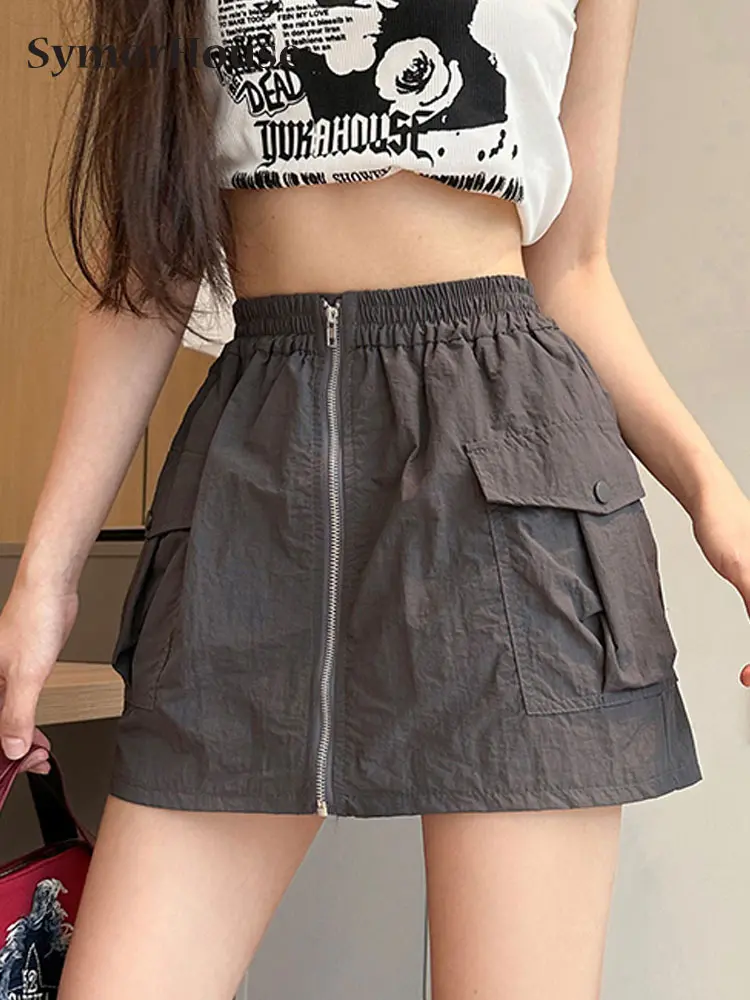 Summer Autumn Elastic Zipper Cargo Skirt Women High Wasit Streetwear Vintage Loose Short Skirts Elegant Casual A-Line Skirts
Summer Autumn Elastic Zipper Cargo Skirt Women High Wasit Streetwear Vintage Loose Short Skirts Elegant Casual A-Line Skirts