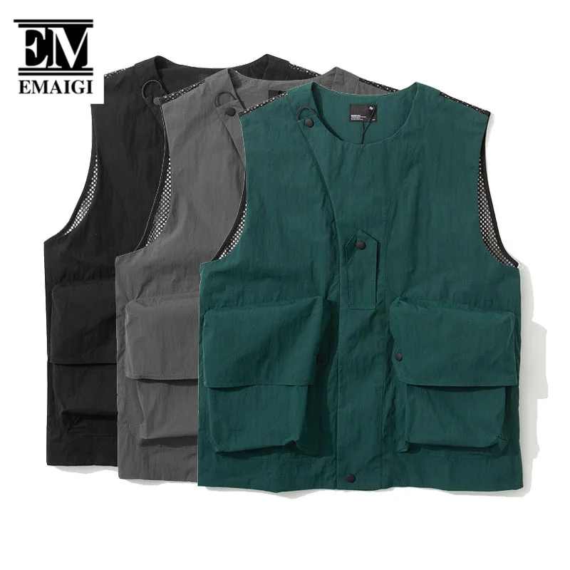 

Mesh Splice Vest Men Outdoor Quick Dry Streetwear Fashion Loose Casual Cargo Vest Sleeveless Jacket Male Cityboy Vest Waistcoat