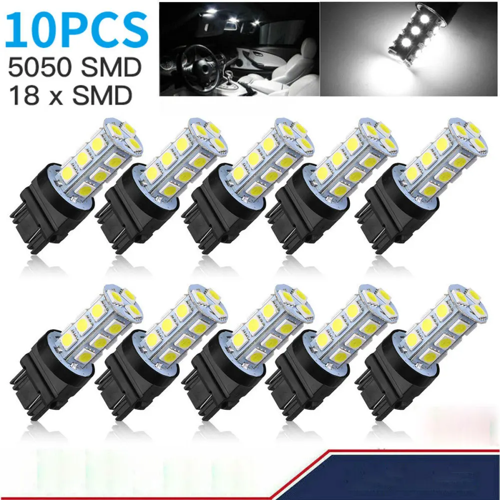 

10Pcs 3157 LED Car Bulbs DC12V 5050-18SMD 3157 T25 LED Bulbs 6500K Super Bright For Backup Brake Tail Lights Turn Signals