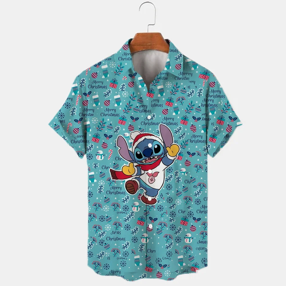 

Новые Гавайские рождественские рубашки Disney Stitch, Повседневная пляжная рубашка для мужчин и женщин, гавайская рубашка Disney, рубашка с короткими рукавами и пуговицами