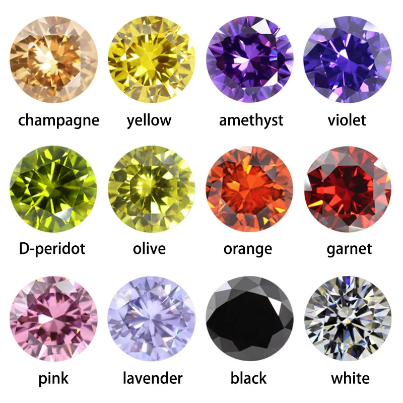 

Multicolor 5A Cubic Zirconia Stone Round Shape Brilliant Cut Loose CZ Stones Synthetic Gems Beads For Jewelry 0.8~12mm AAAAA