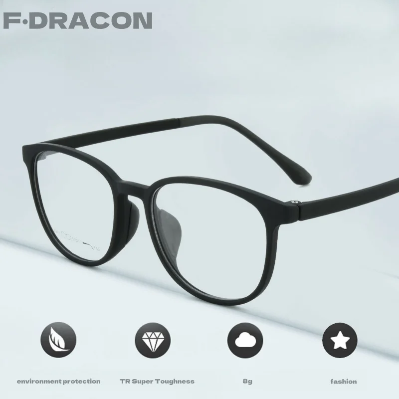 

F·DRACON New TR90 Women's Eyeglass Frame Two tone Ultra Light Retro Round Frame Optical Prescription Glasses for Men 1061